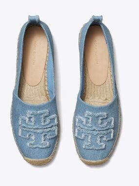 Double T Tory Burch Espadrille Slip-On in Light Blue Denim New in Box